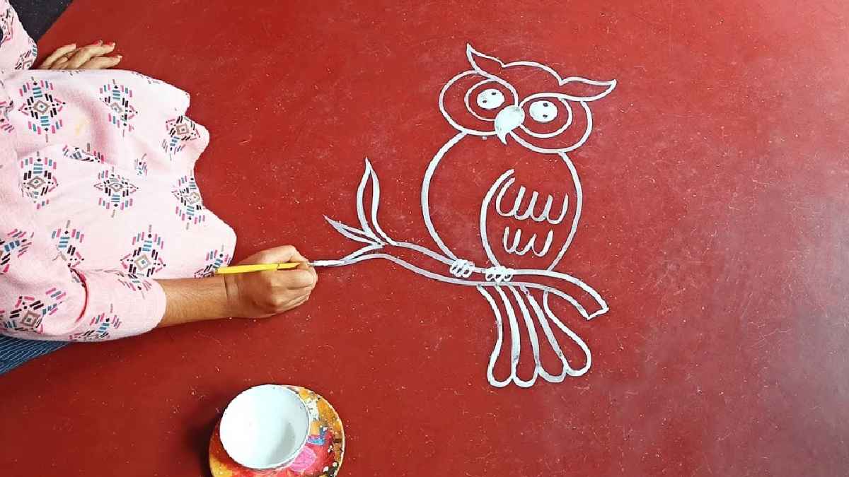 उल्लू, लक्ष्मी जी, goddess lakshmi, owl drawing