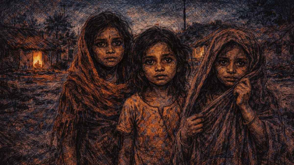 girls, village girls, poor girls, illustration